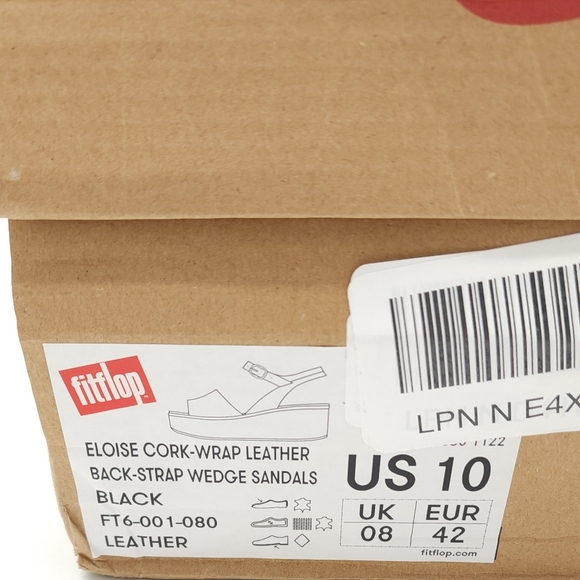 FitFlop Eloise Wedge Sandals Women's Black Leather Cork-Wrap Back-Strap Size 10 - Picture 2 of 9